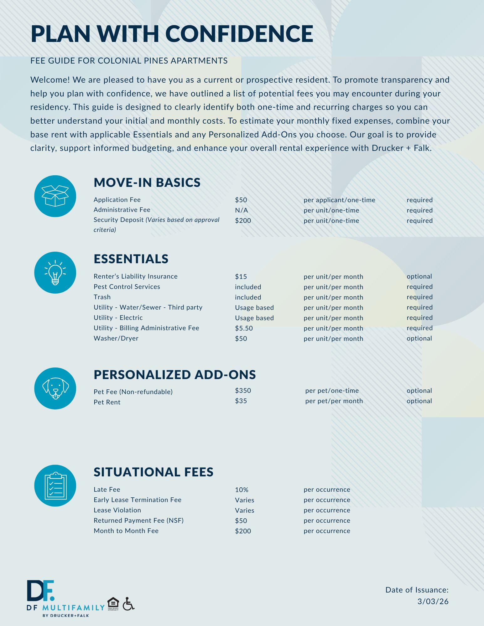 Fee Guide for Pines of York - Please call our leasing office for more details